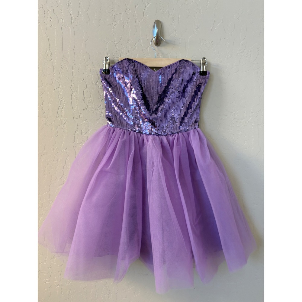Vtg Betsy Johnson Sequin Strapless Tulle Party Cocktail‎ Mini Dress Purple Sz 0